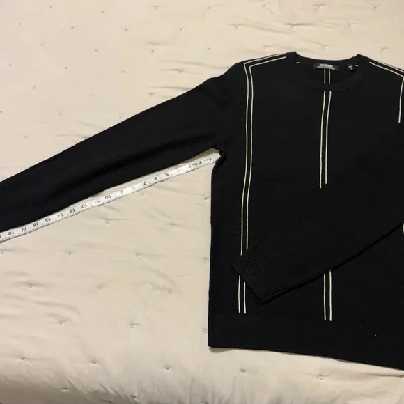 Murano Black Crewneck Sweater with White Stripes - Picture 6 of 7